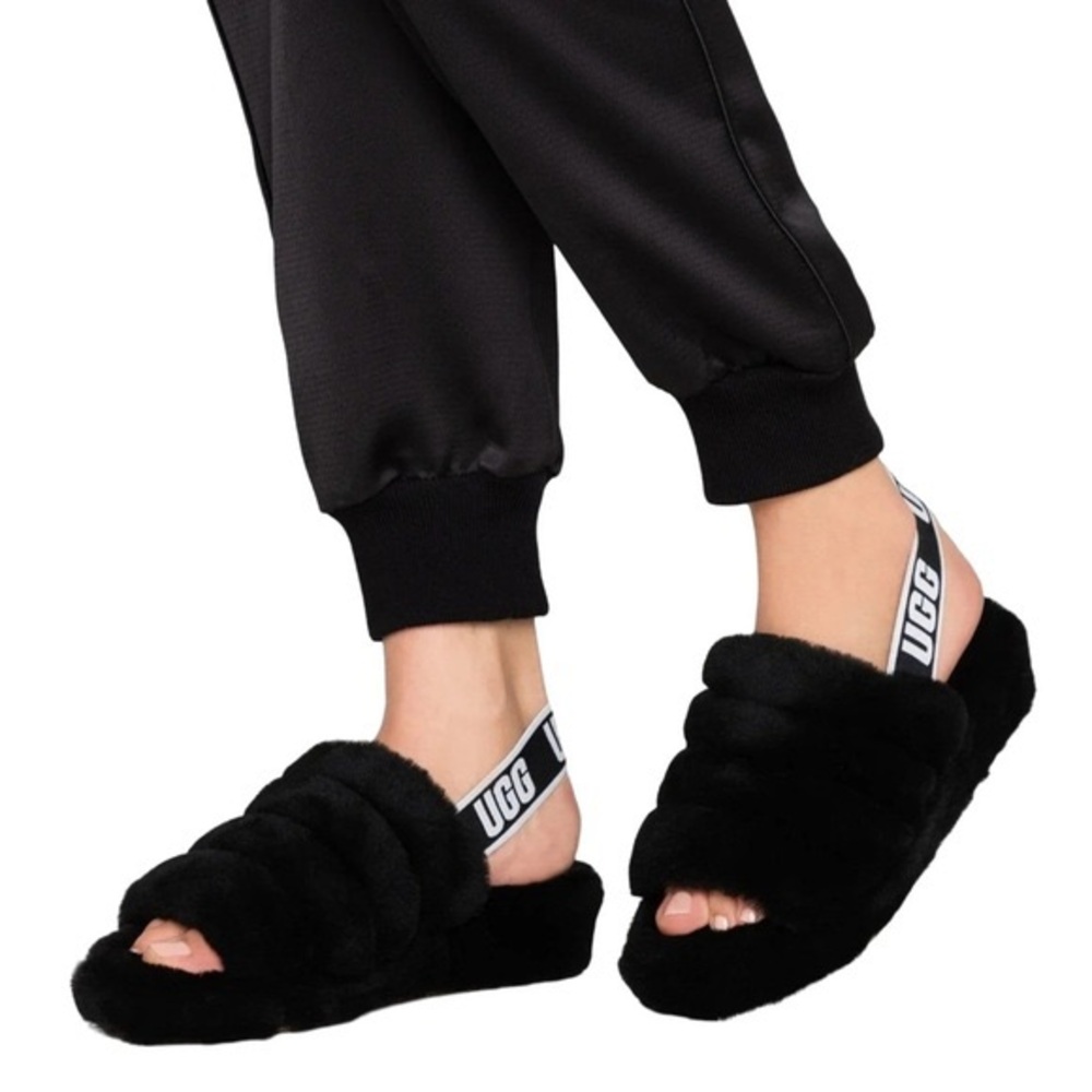 UGG Fluff Yeah Black Slides Size 7